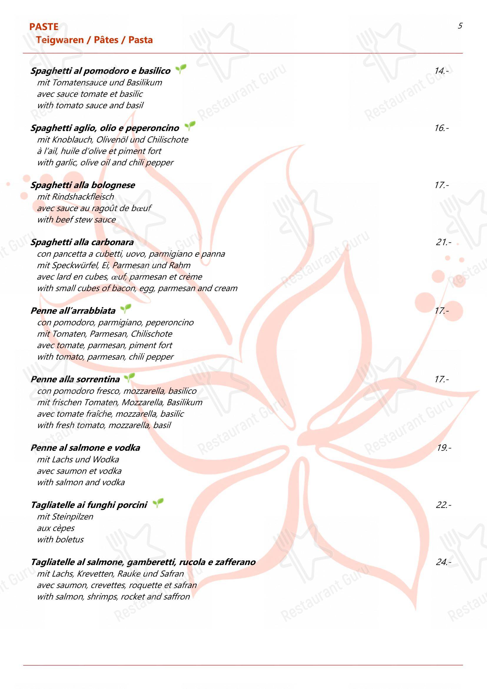 Menu bar per Ristorante dell'Angelo in Locarno