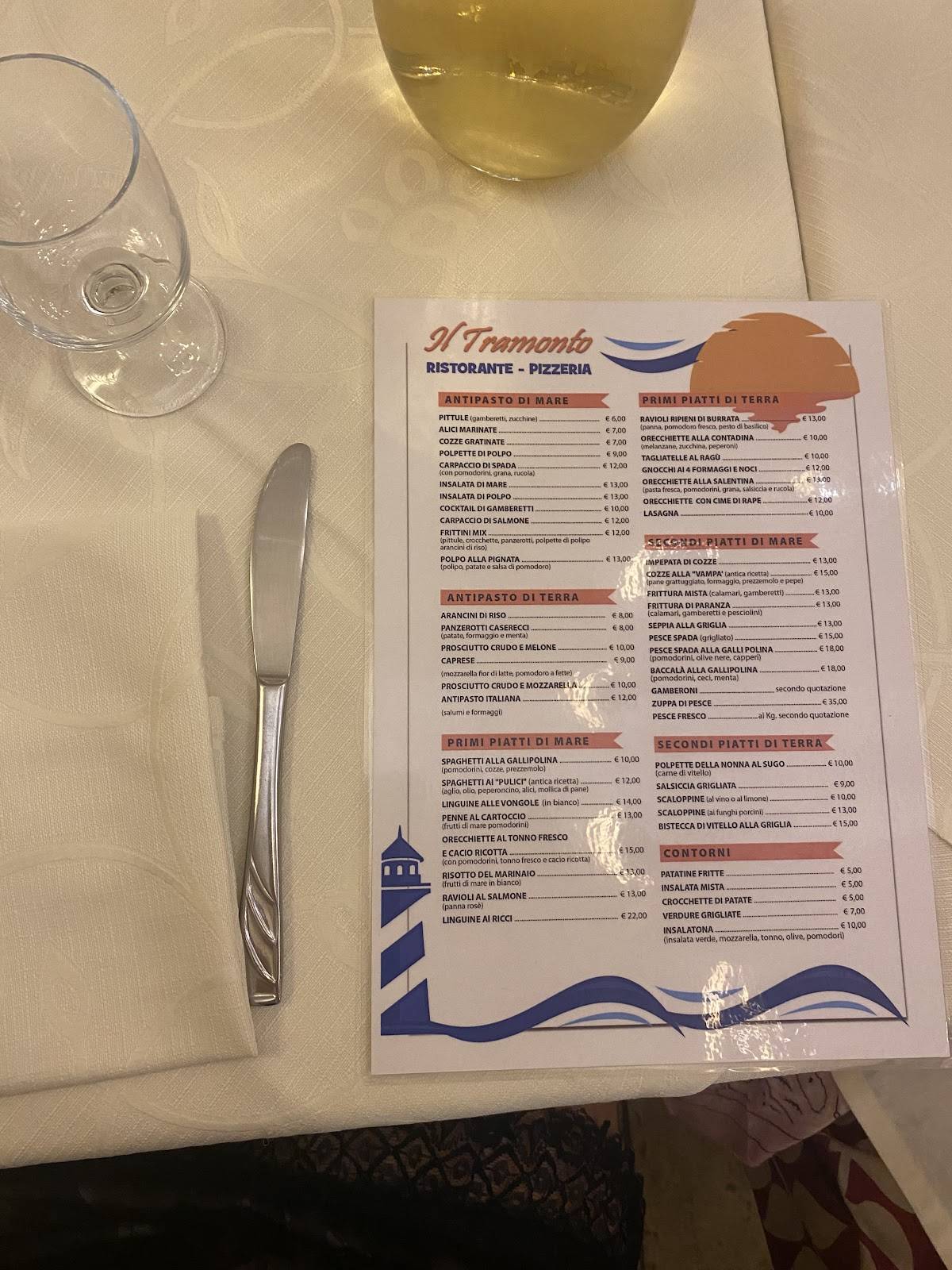 Menu di Ristorante pizzeria Il Tramonto 