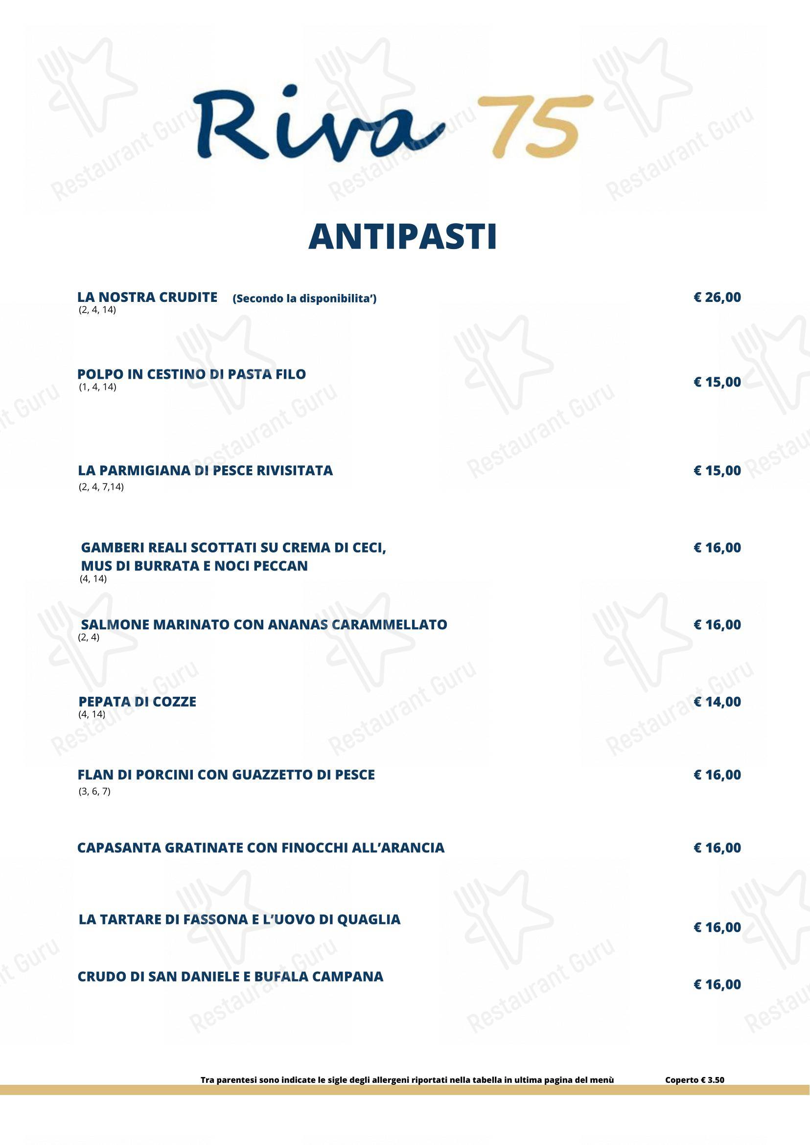 Menu per Riva 75 ristorante