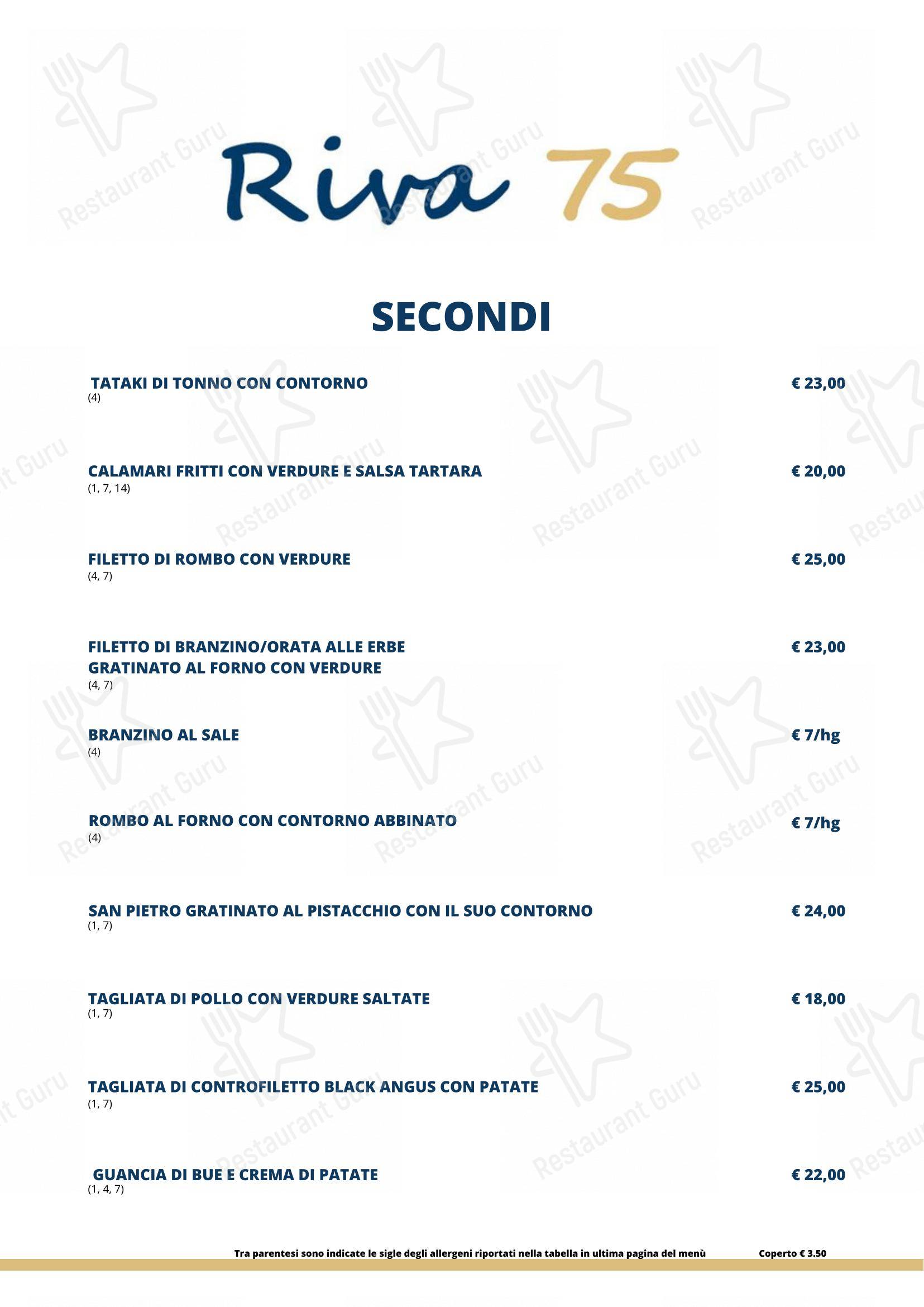 Menu per Riva 75 ristorante