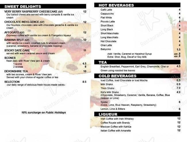 Riverview Cafe & Wine Bar menu