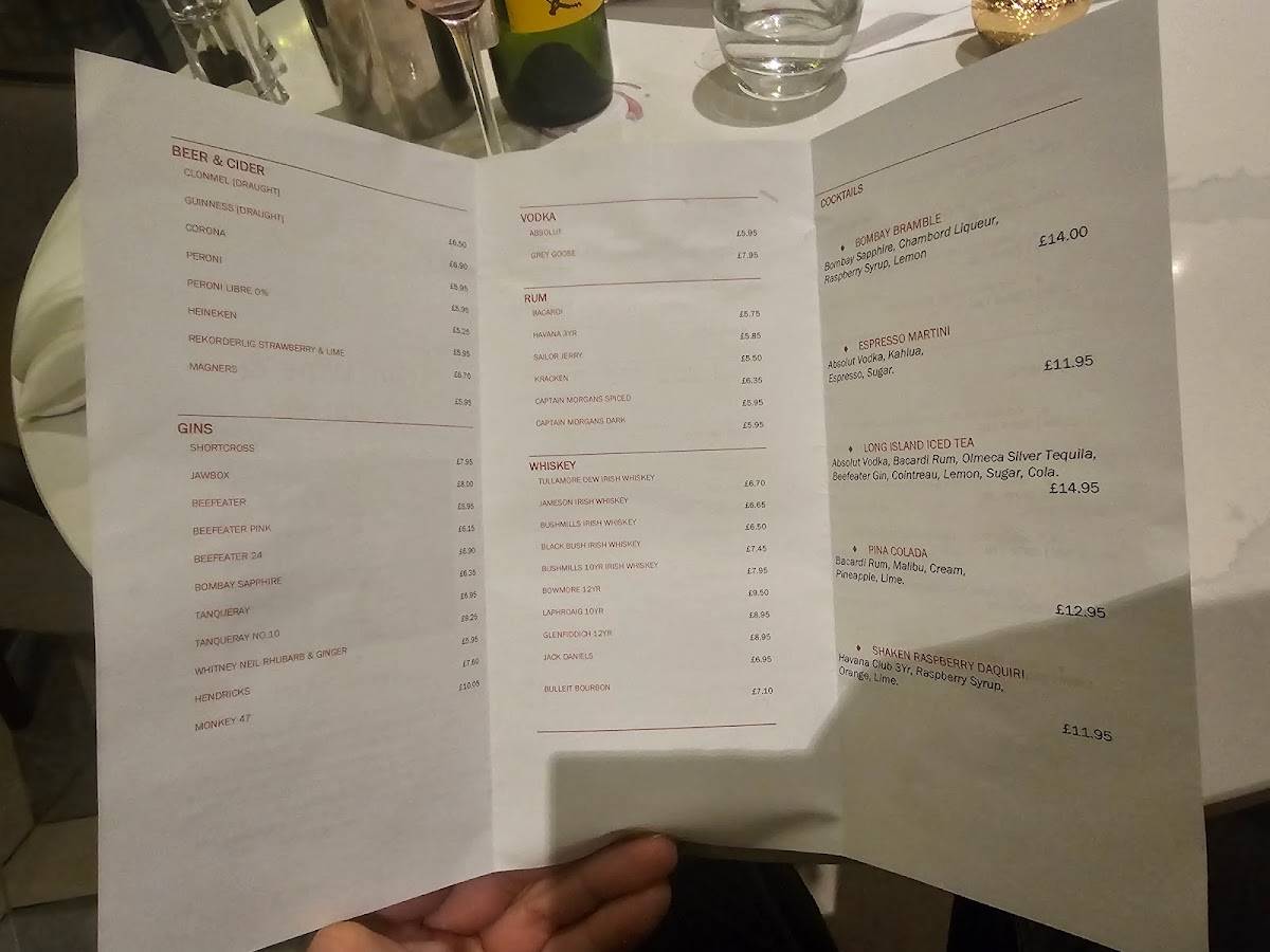 Menu at Riverside Restaurant & Bar, Belfast