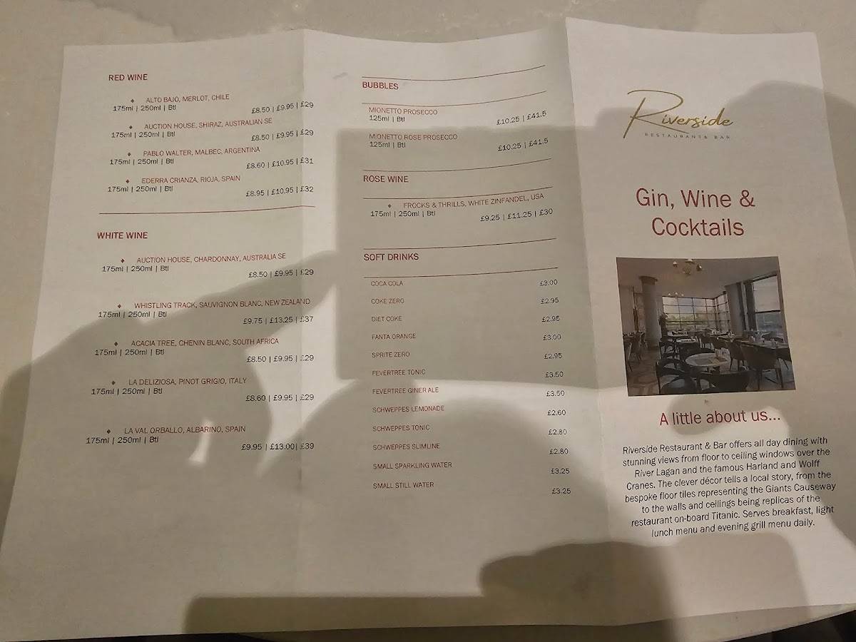 Menu at Riverside Restaurant & Bar, Belfast
