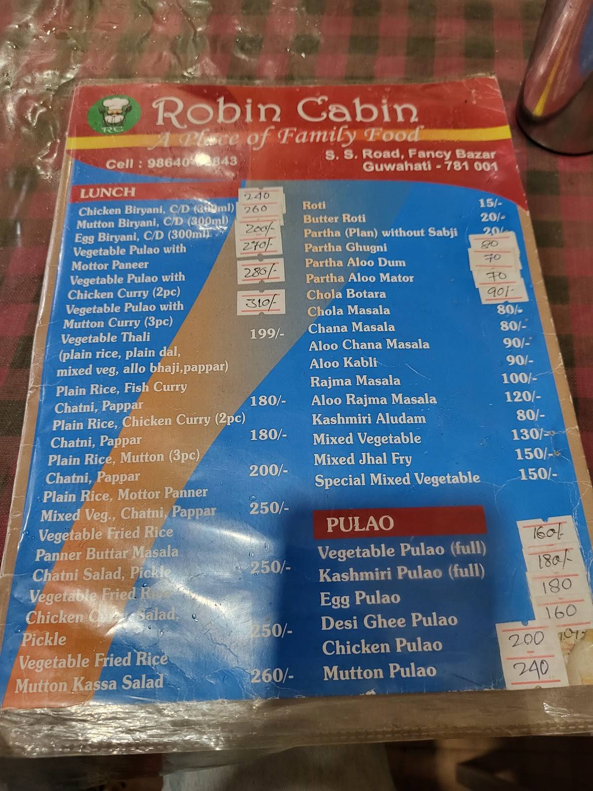 Robin Cabin menu