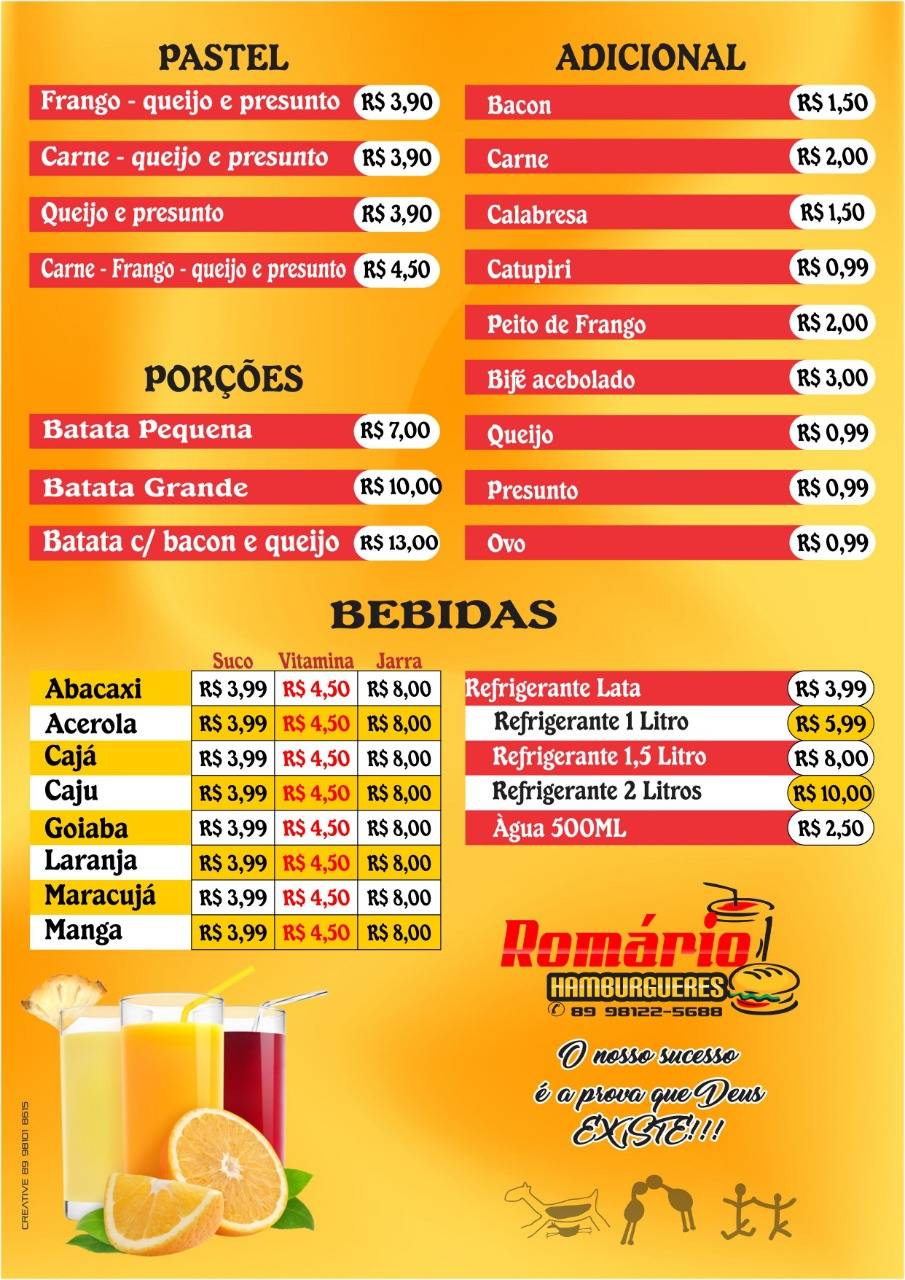 Romário Hambúrgueres cardápio