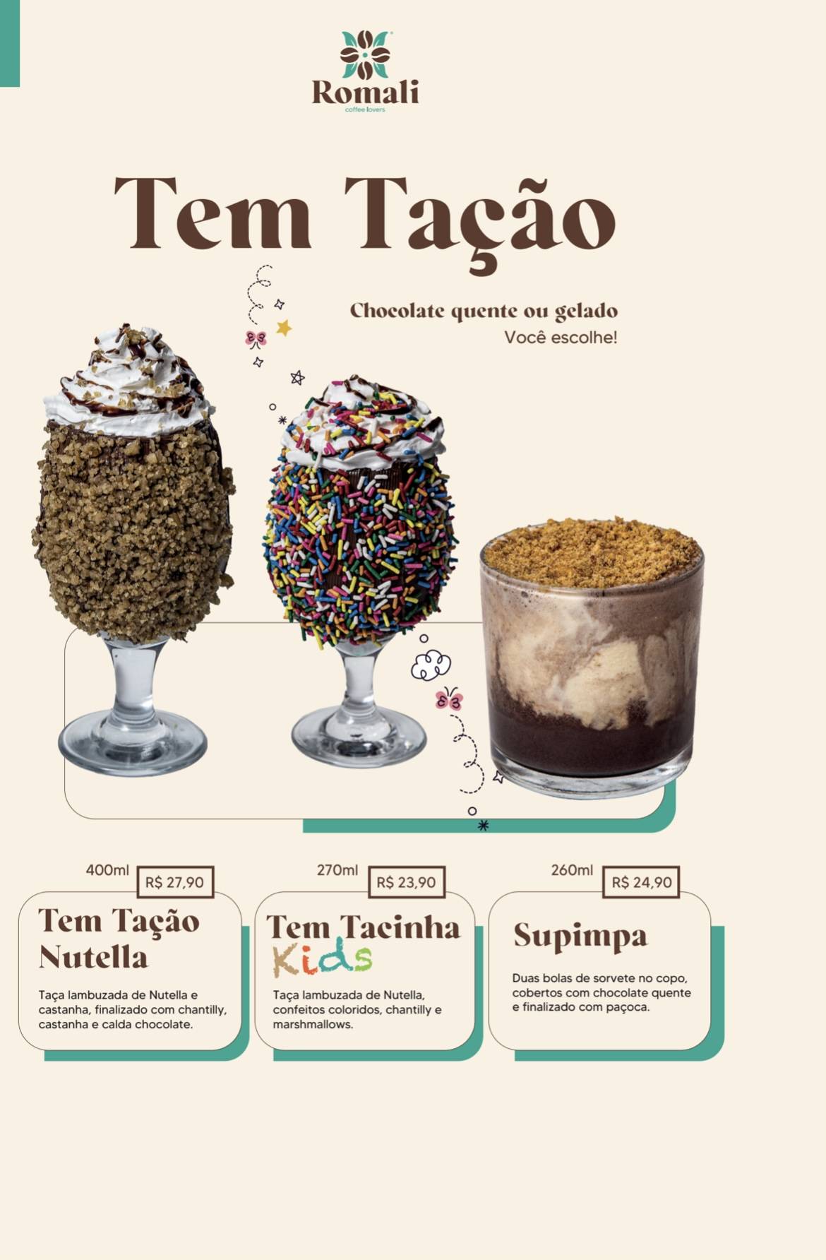Romali Café Viacatarina, Cafeteria em Palhoça - Cappuccino cardápio