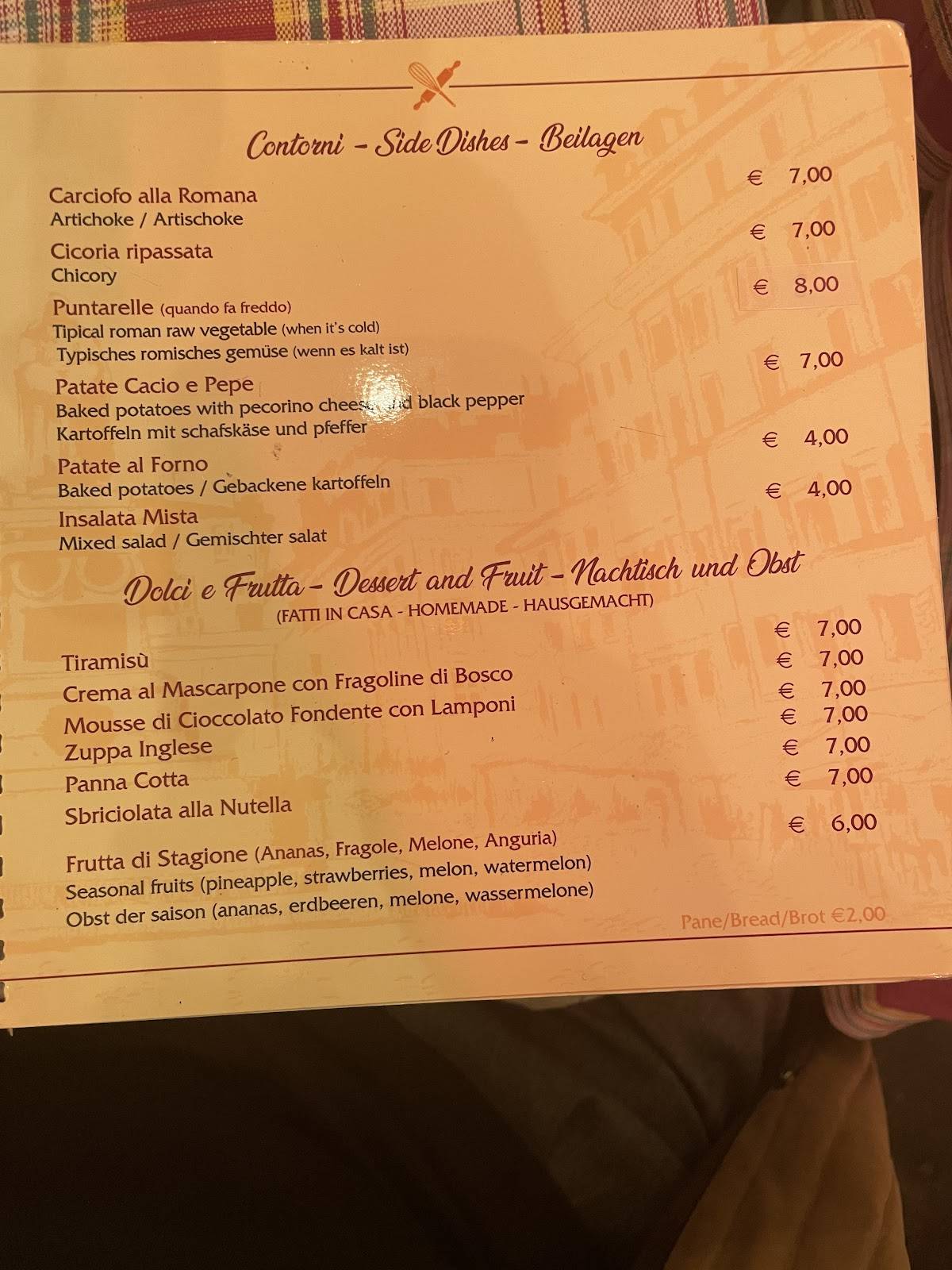 Menu di Antica Hostaria Romanesca 