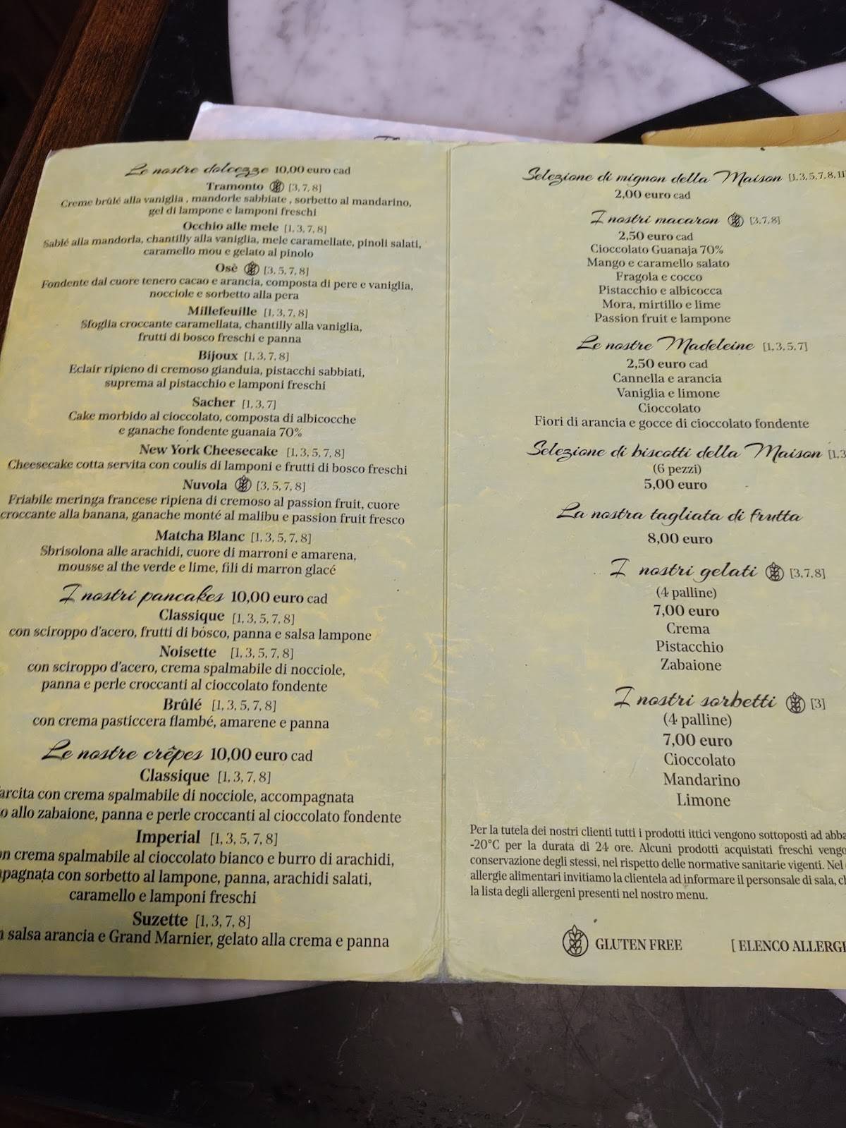 Menu di Madeleine Rome 