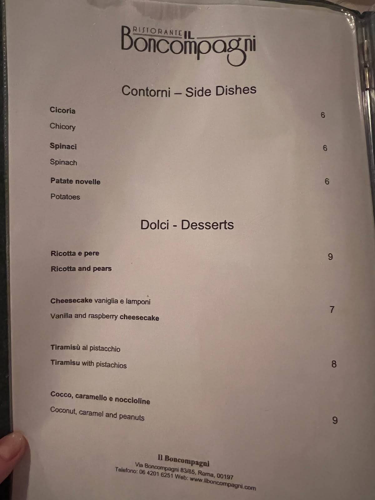 Menu di Ristorante Il Boncompagni 