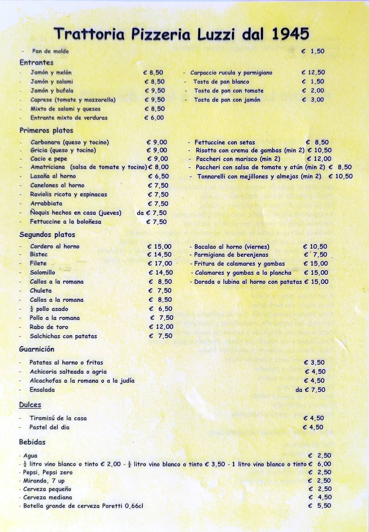 Menu di Trattoria Luzzi 