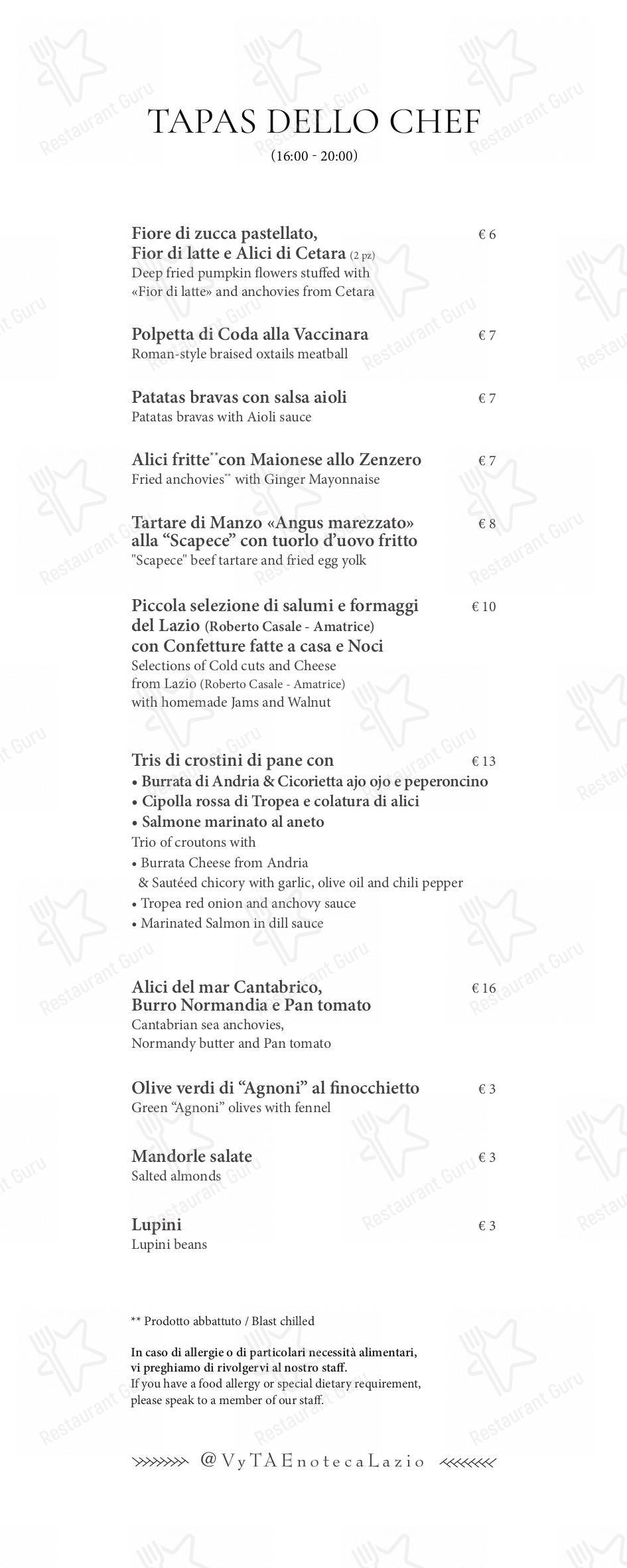 Vyta in Roma - Menu bar