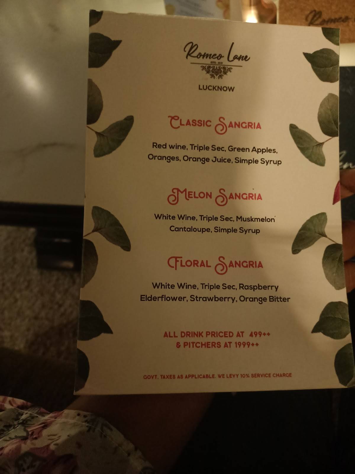 Romeo Lane Lucknow menu