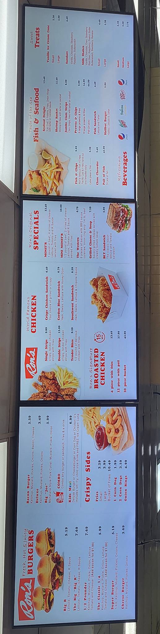 Menu at Ron's DriveIn restaurant, Spokane Valley