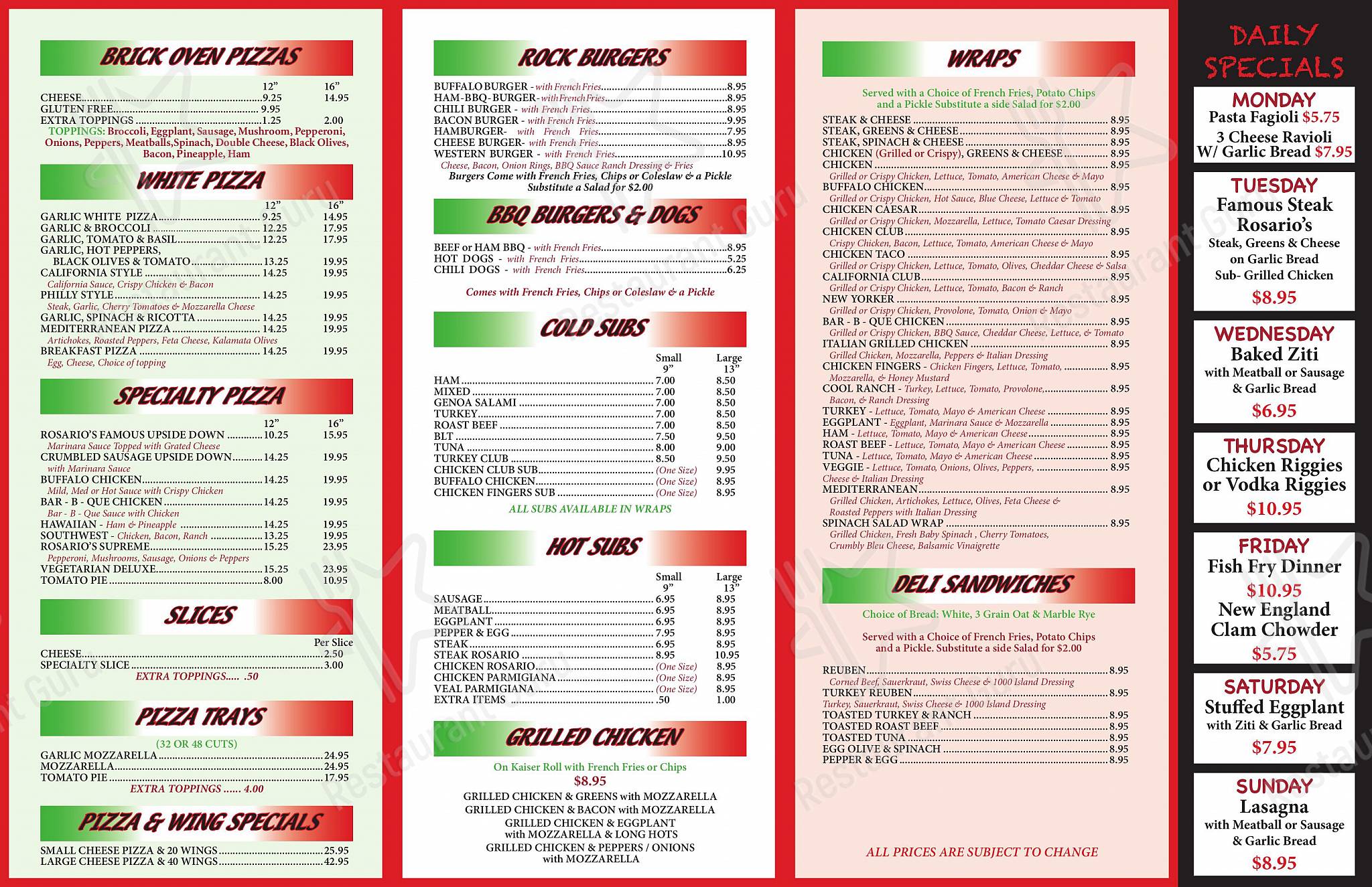 Menu at Rosario's Pizzeria East Utica, Utica