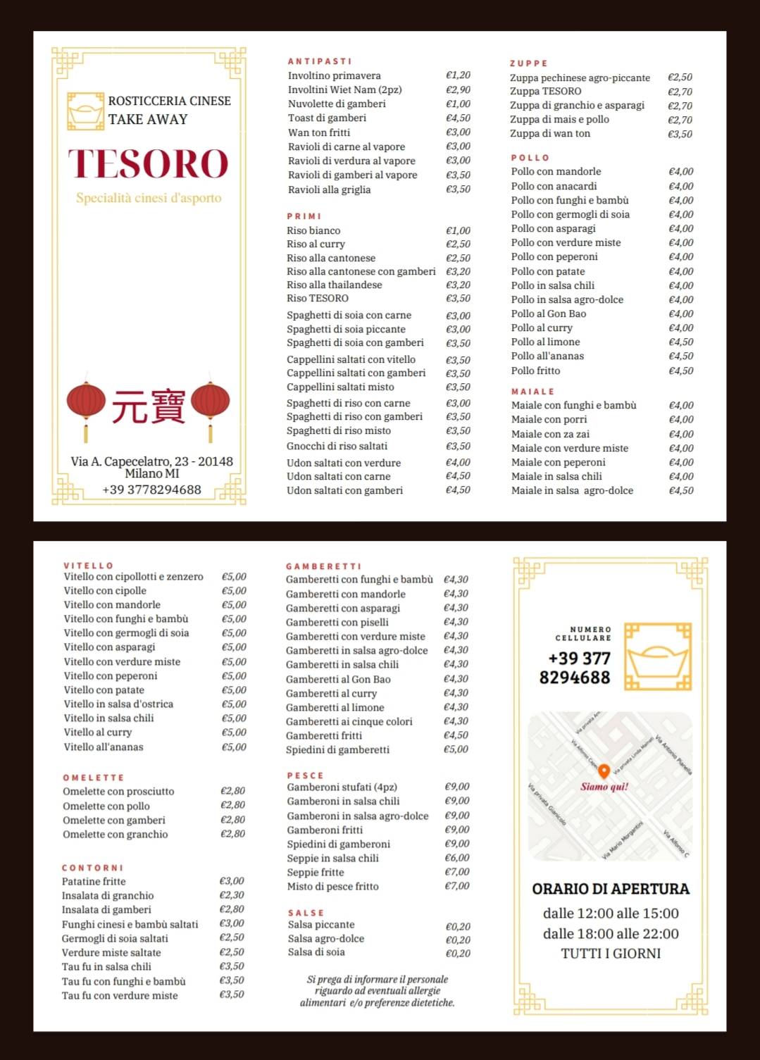 Menu di Rosticceria Cinese Tesoro 