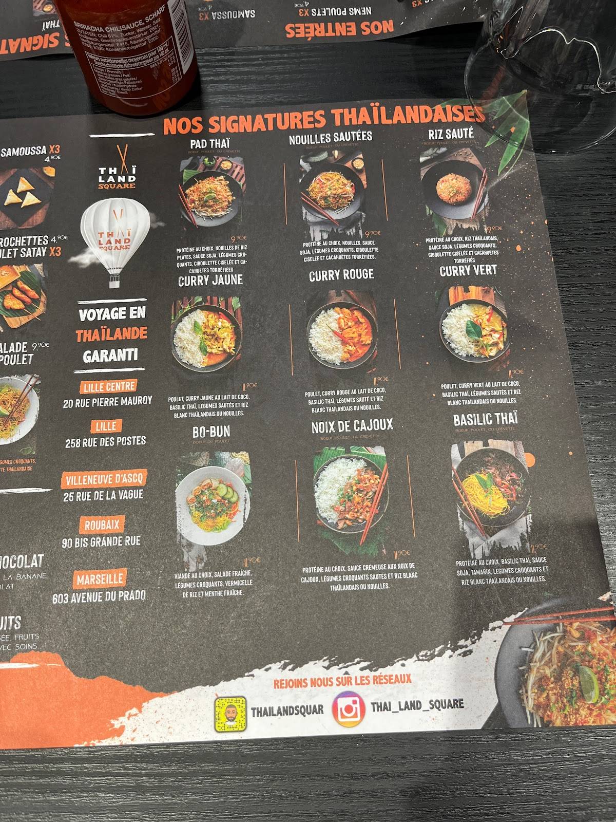 Menu de Thaï Land Square - Roubaix