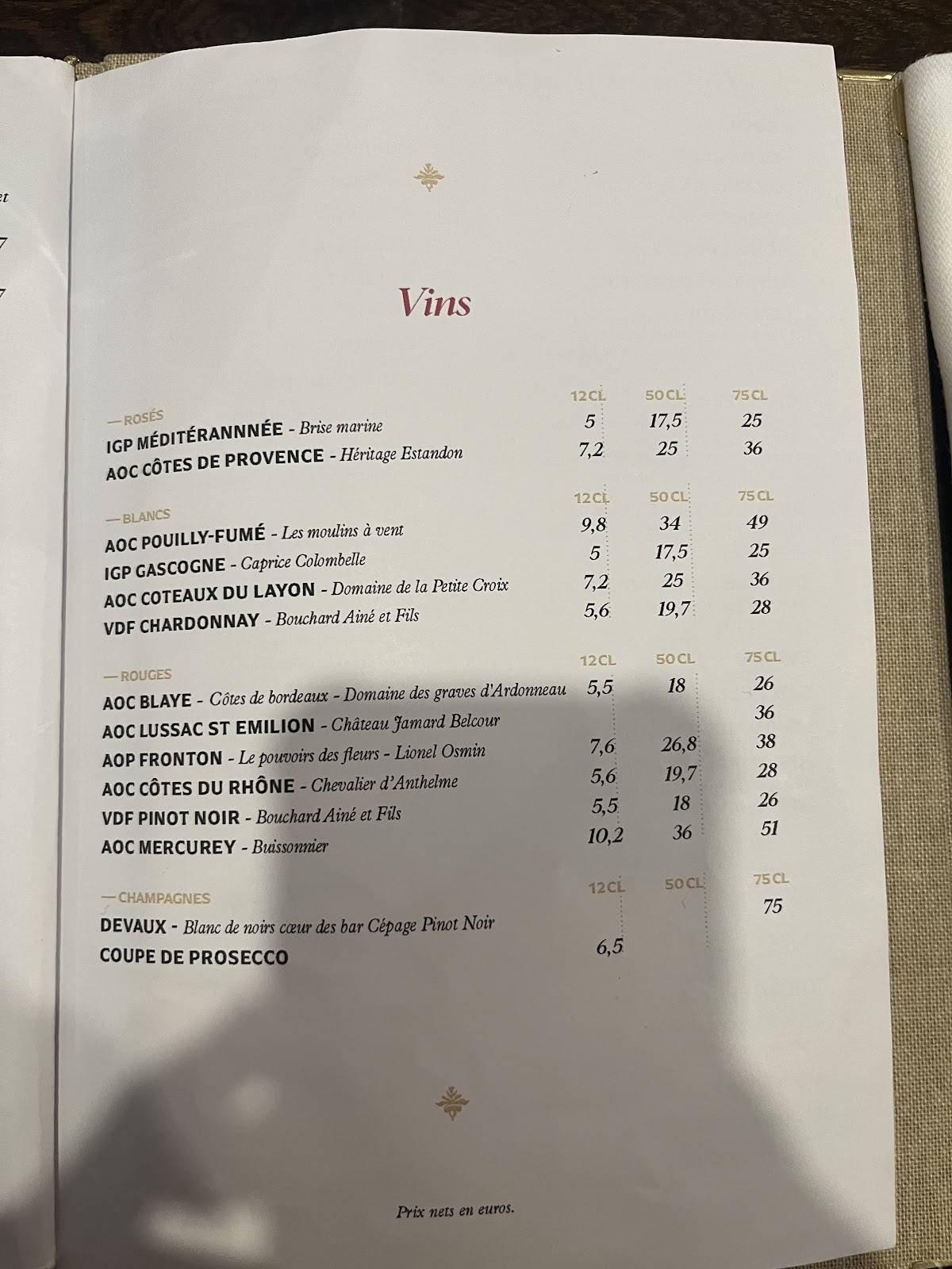 Menu de Coquillette