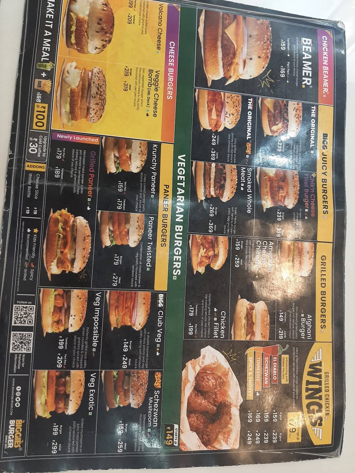 Biggies Burger menu