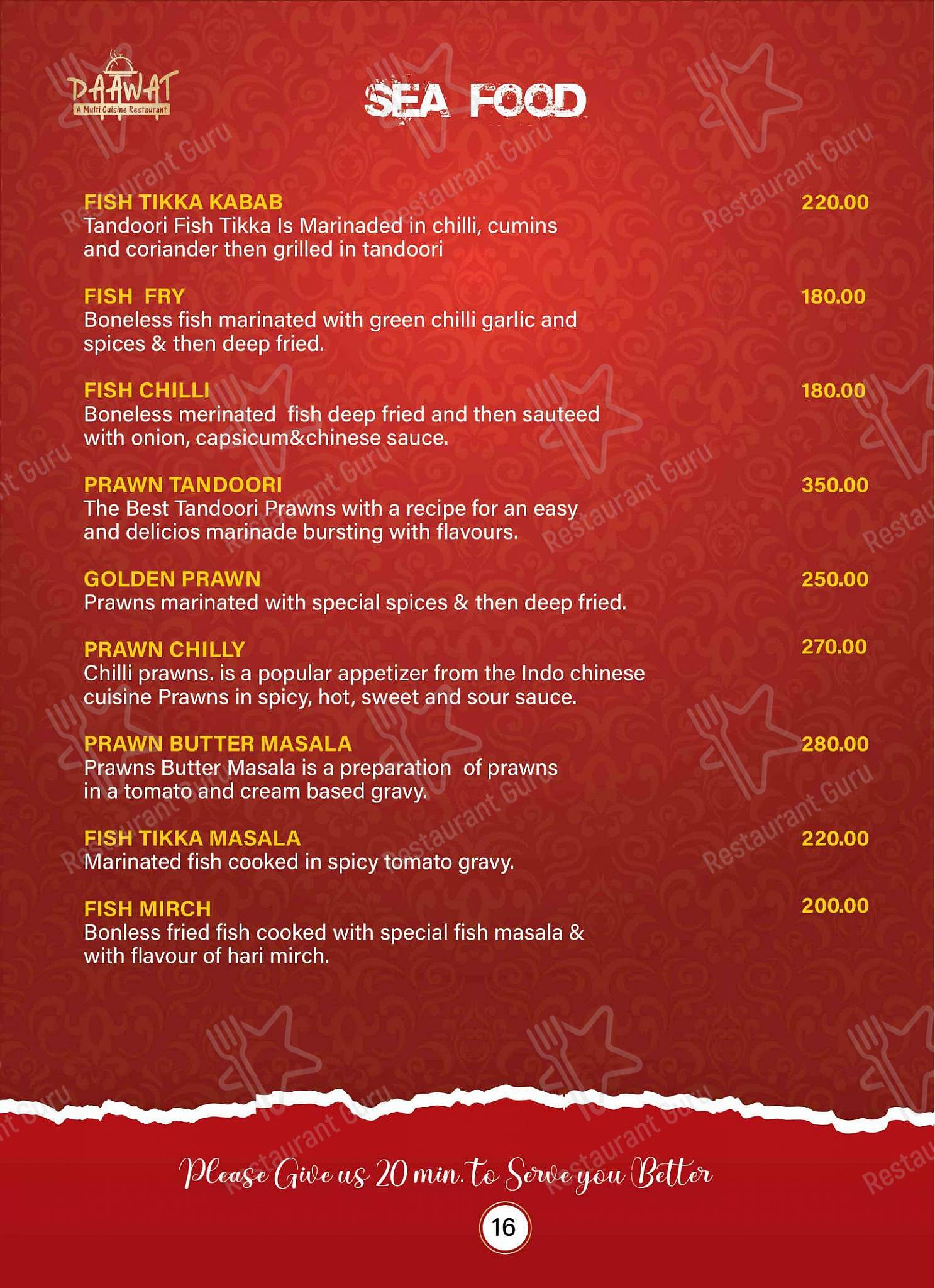 Daawat Restaurant menu