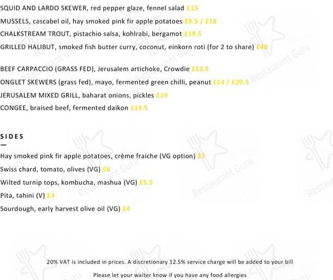 Menu at ROVI restaurant, London