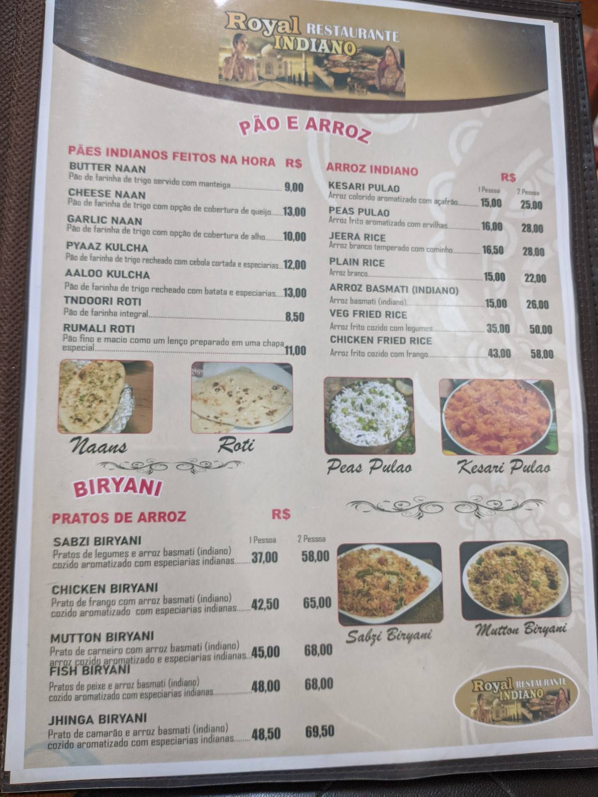 Royal - Restaurante Indiano cardápio