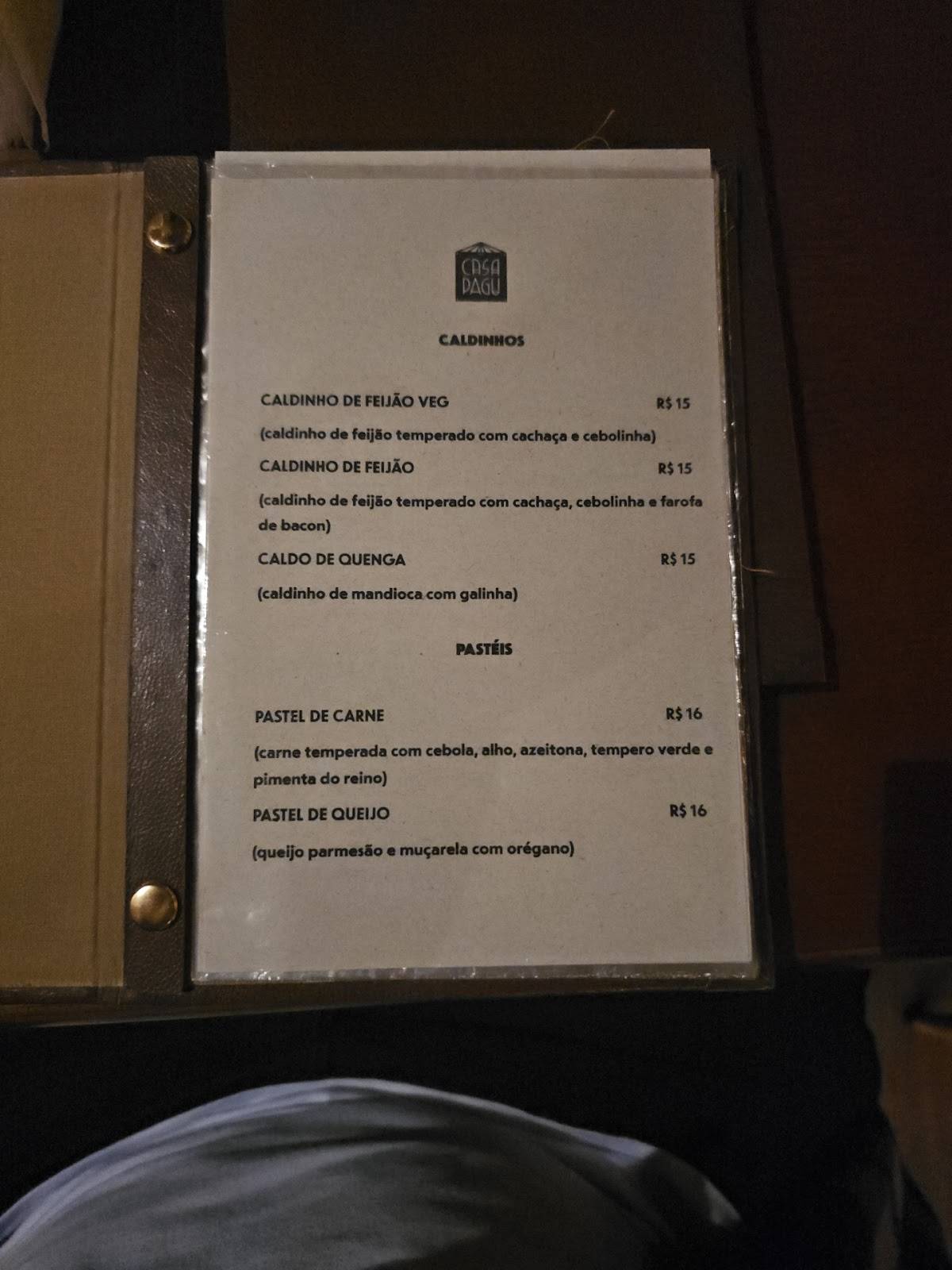 Casa Pagu cardápio
