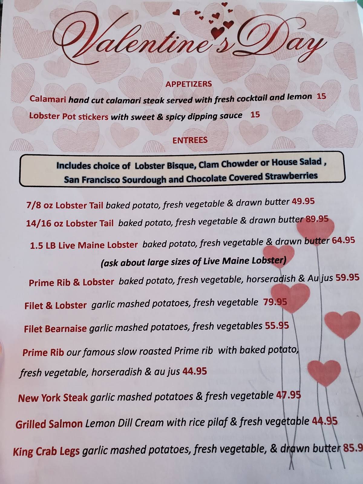 Menu at Rudy's Hideaway Lobsterhouse restaurant, Rancho Cordova