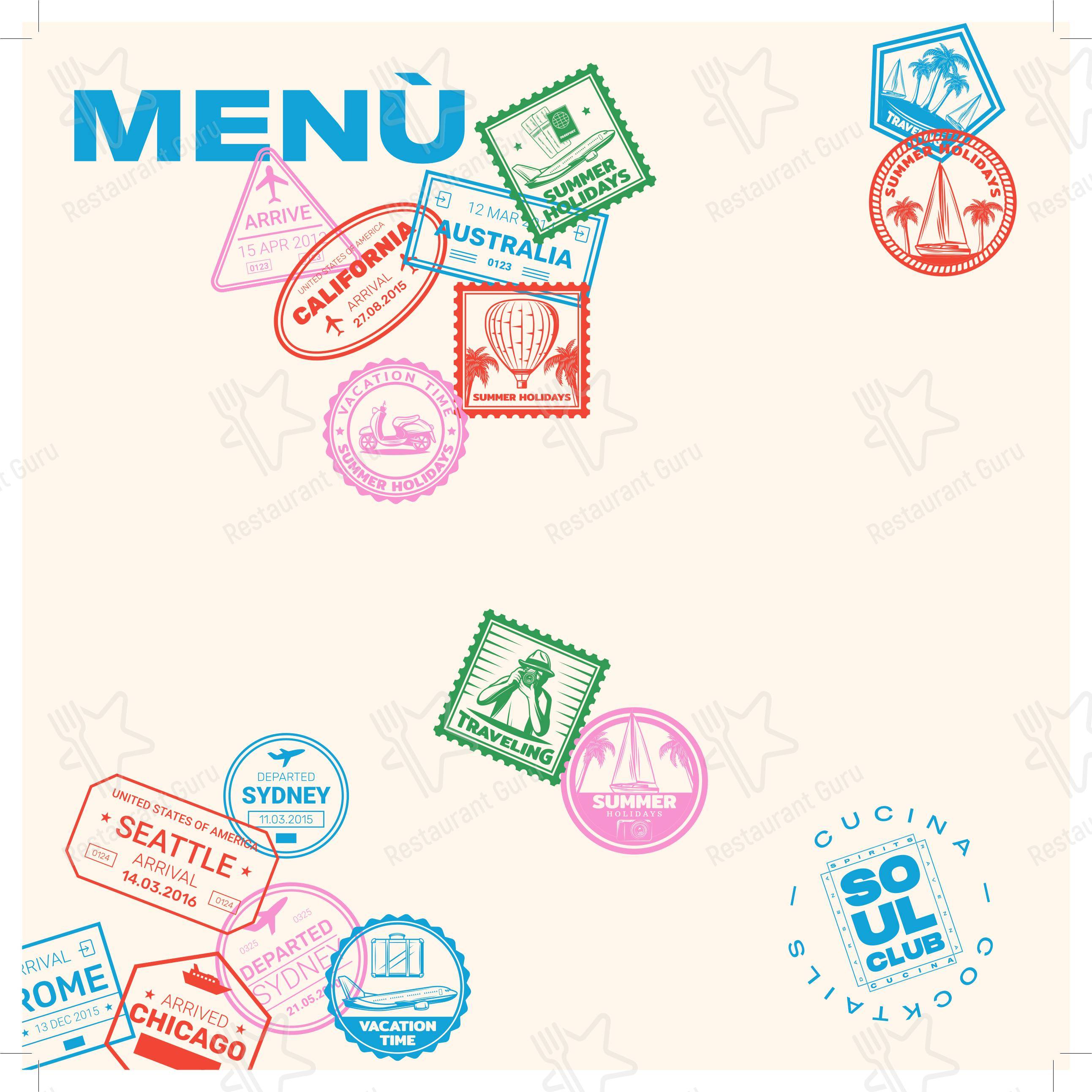 Menu bar per Soul Club Spirits & Food pub & bar