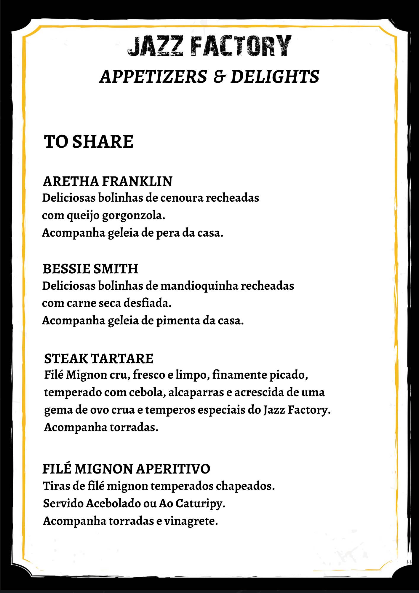 Jazz Factory Music & Art cardápio