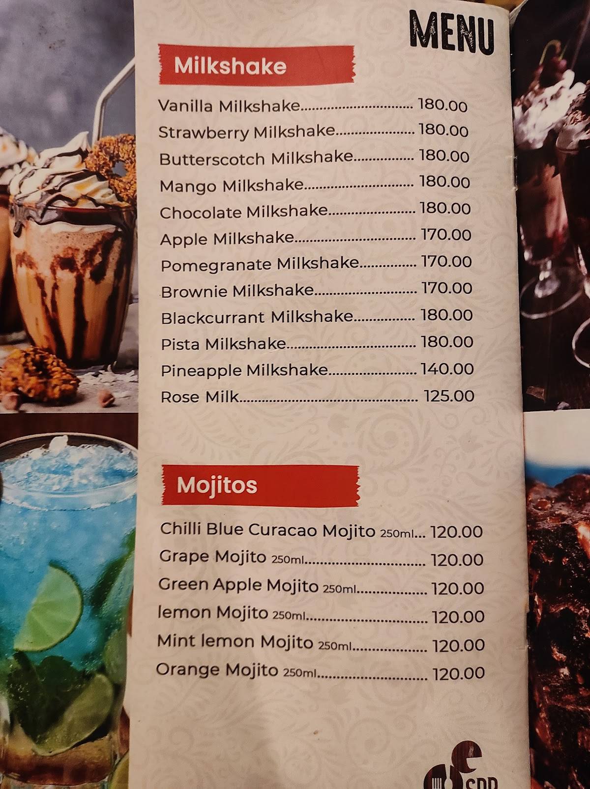 SDR Restaurant and cafe menu