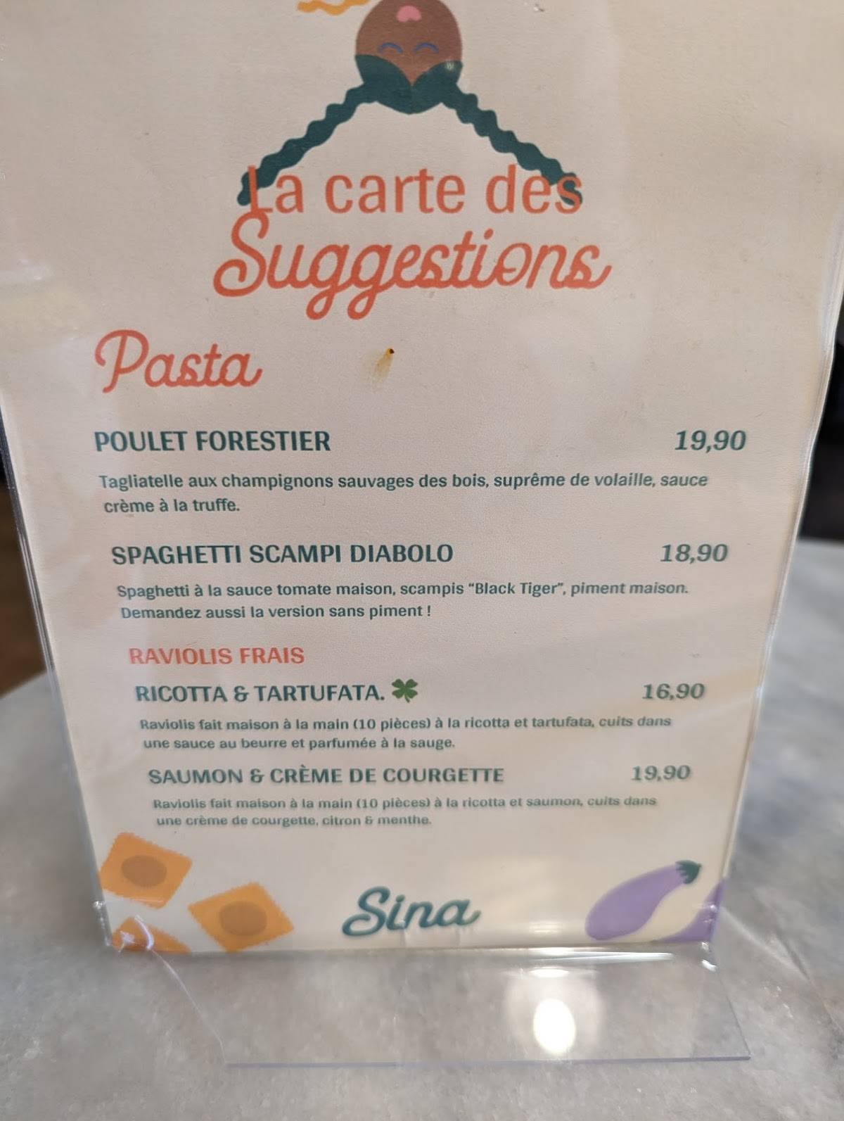 Menu de SINA PASTA - FOREST