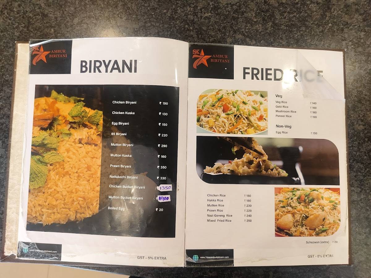 SK 7 Star Ambur Biriyani menu