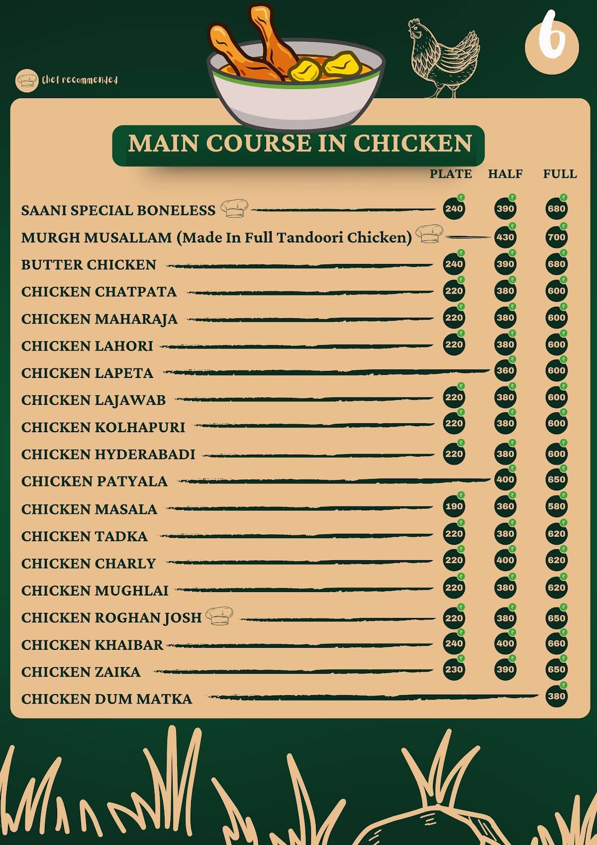 Saani Family Restaurant menu