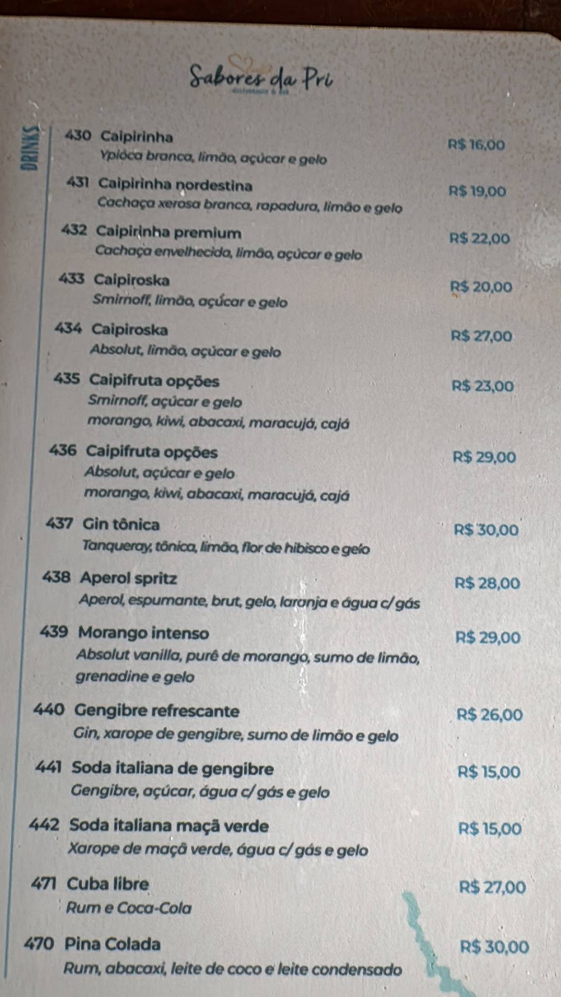 Sabores da Pri - Restaurante no Guajiru cardápio