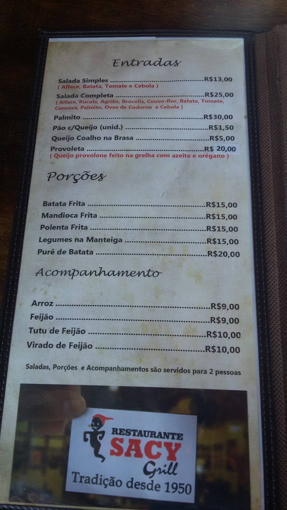 Sacy Grill Restaurante cardápio