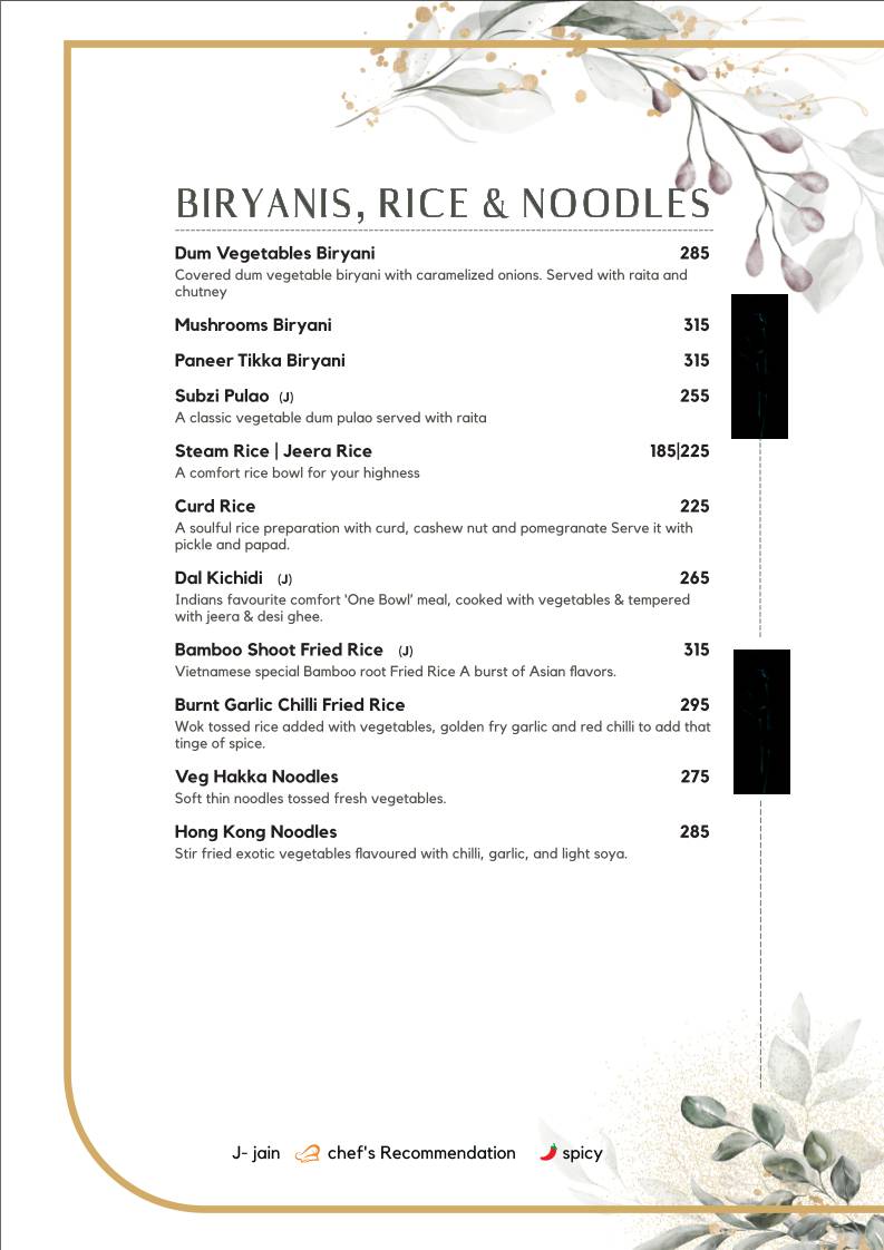 Saffron Restaurant menu