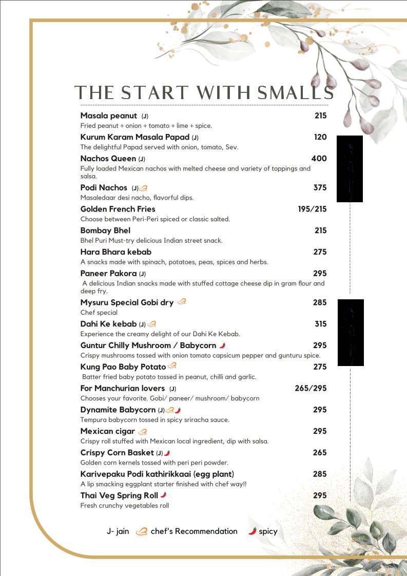 Saffron Restaurant menu