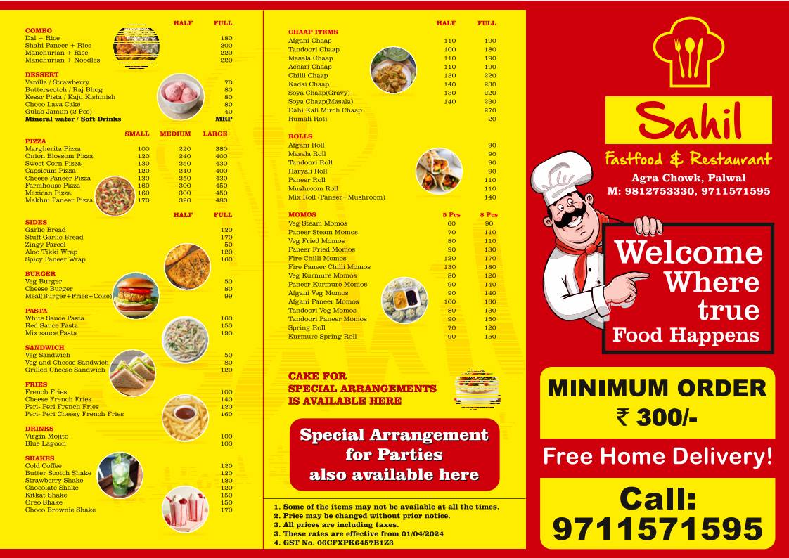 Sahil Restaurant menu