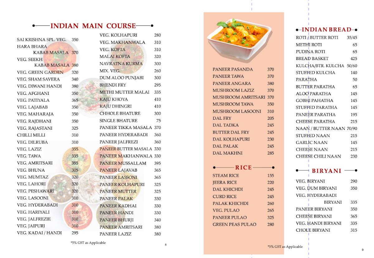 Sai Krishna Restaurant menu