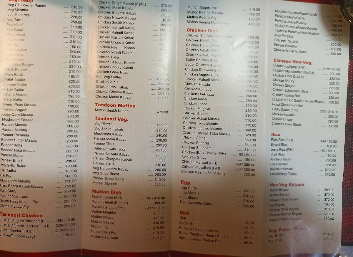 Sai Palace menu