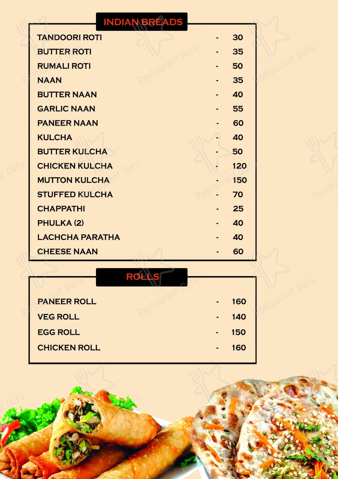 Hangover Restaurant menu - meals and drinks