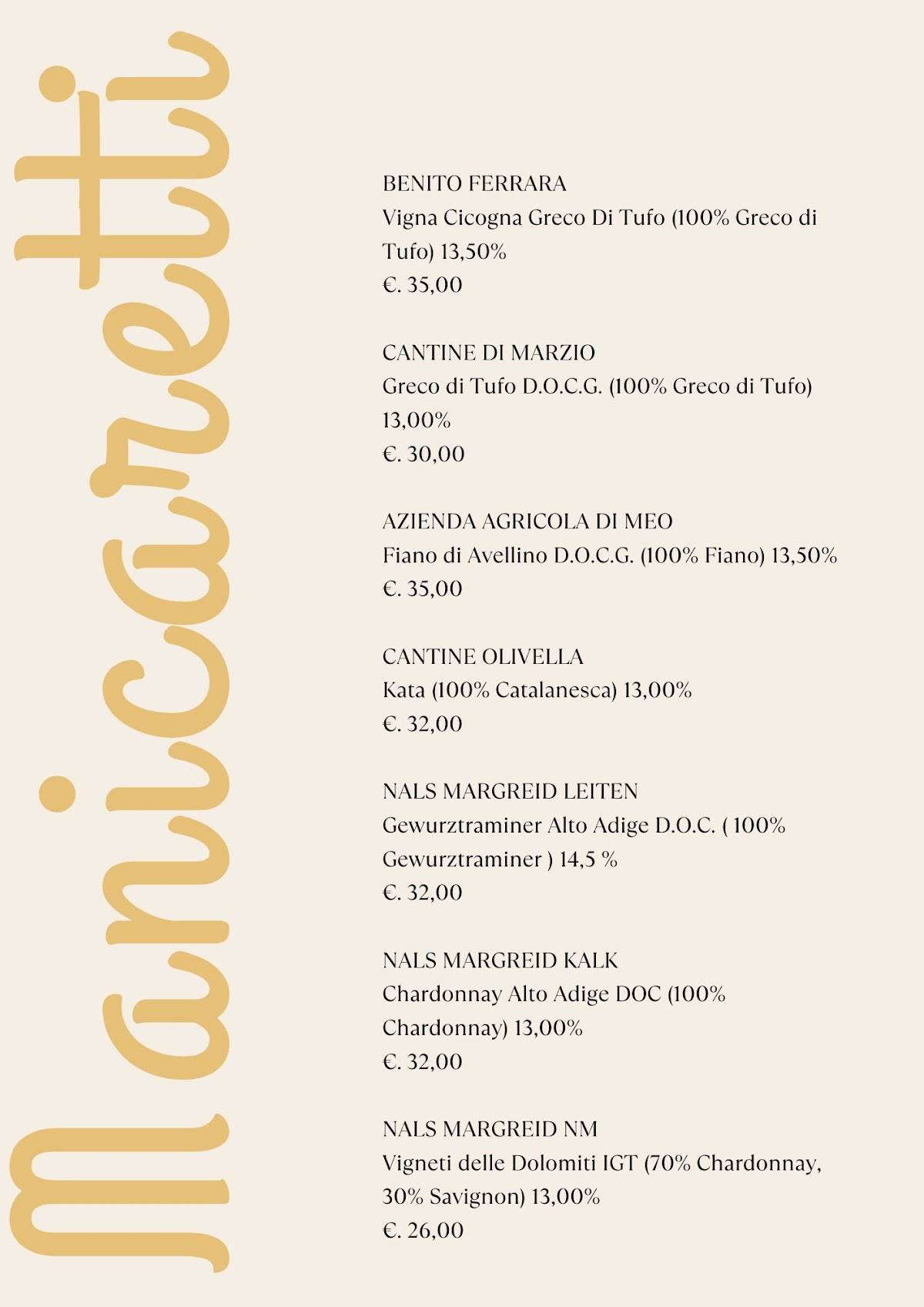 Menu di Manicaretti 
