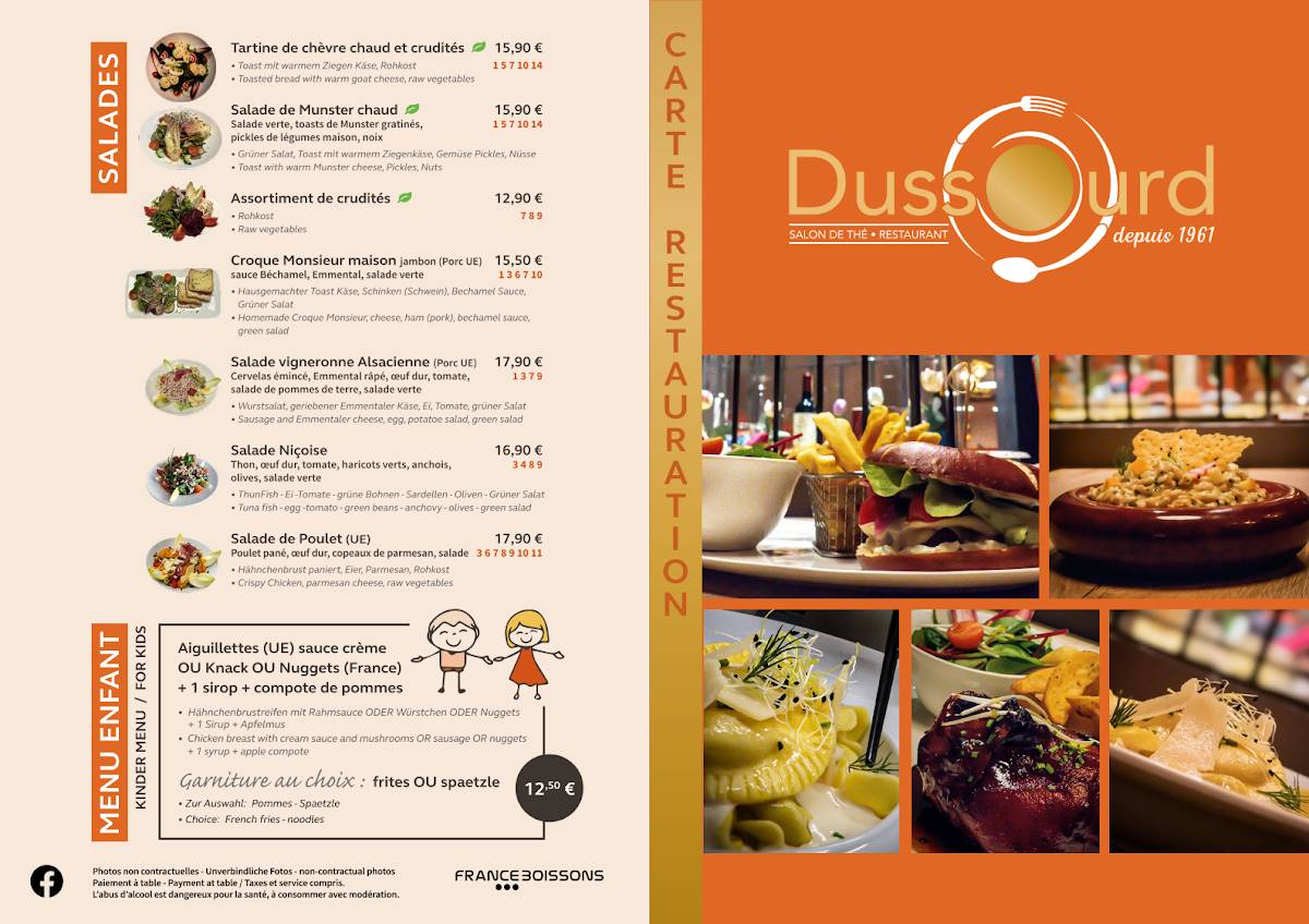 Menu de Café Pâtisserie Dussourd