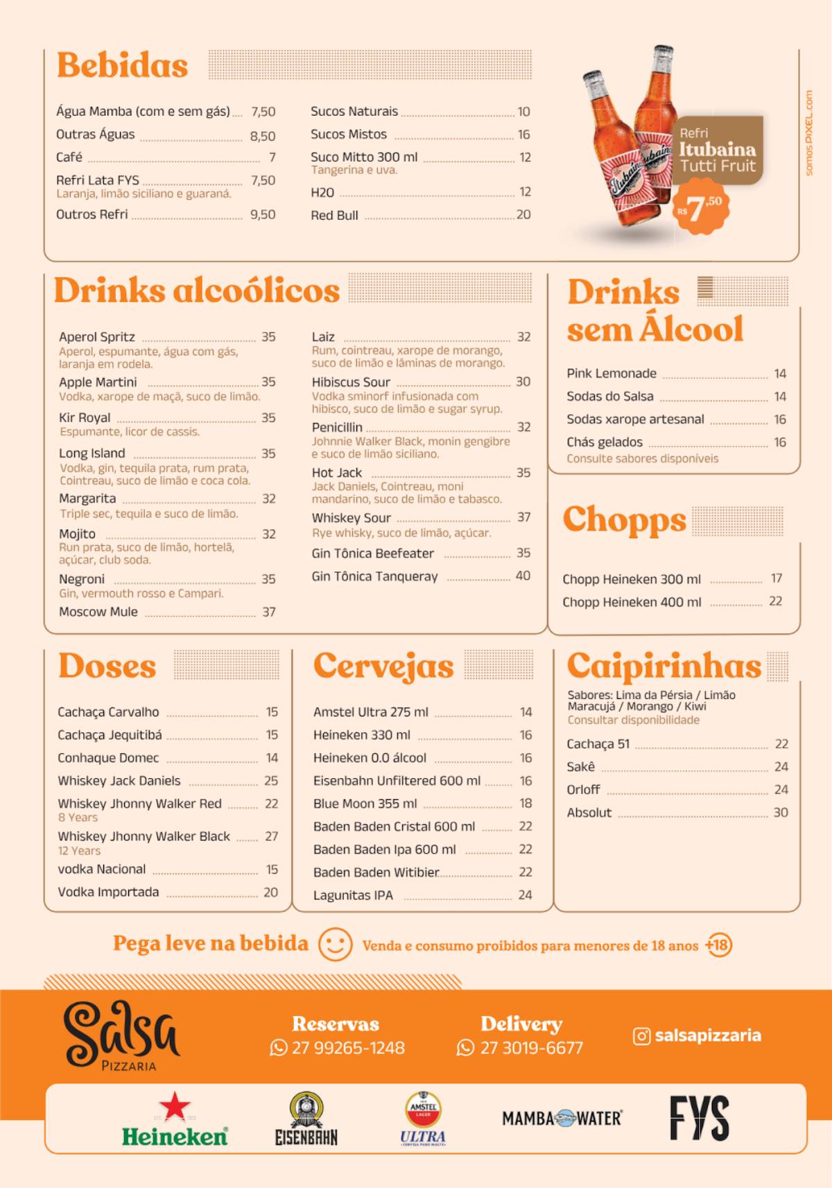 Salsa Pizzaria cardápio