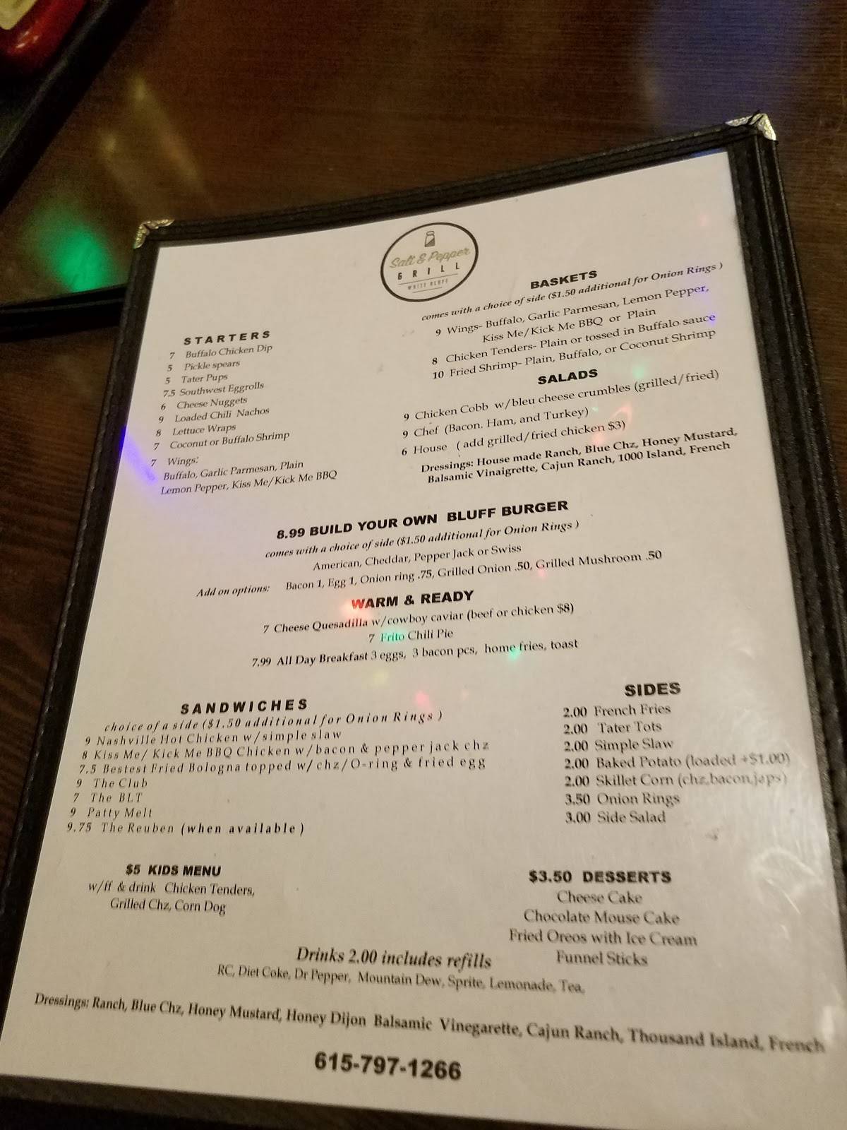 Menu at Salt and Pepper Grill restaurant, White Bluff