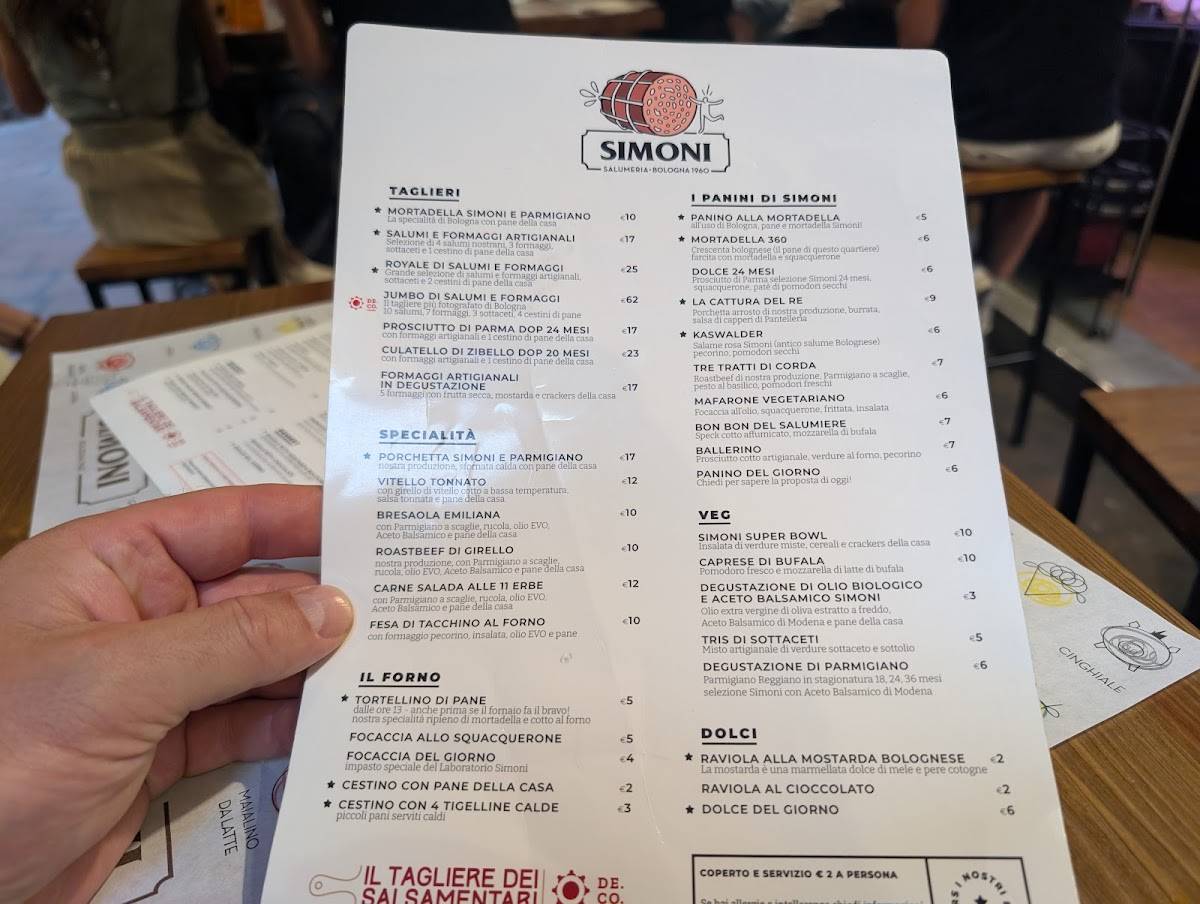 Menu di Salumeria Simoni Laboratorio 