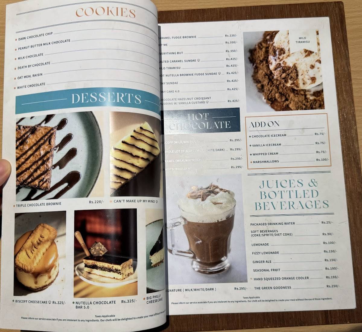 Sandy's Chocolate Laboratory menu