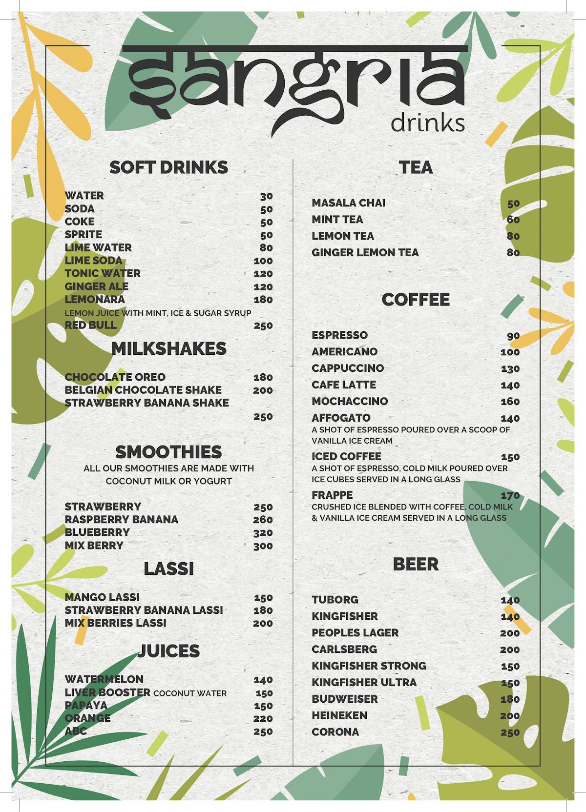 SANGRIAGOA menu