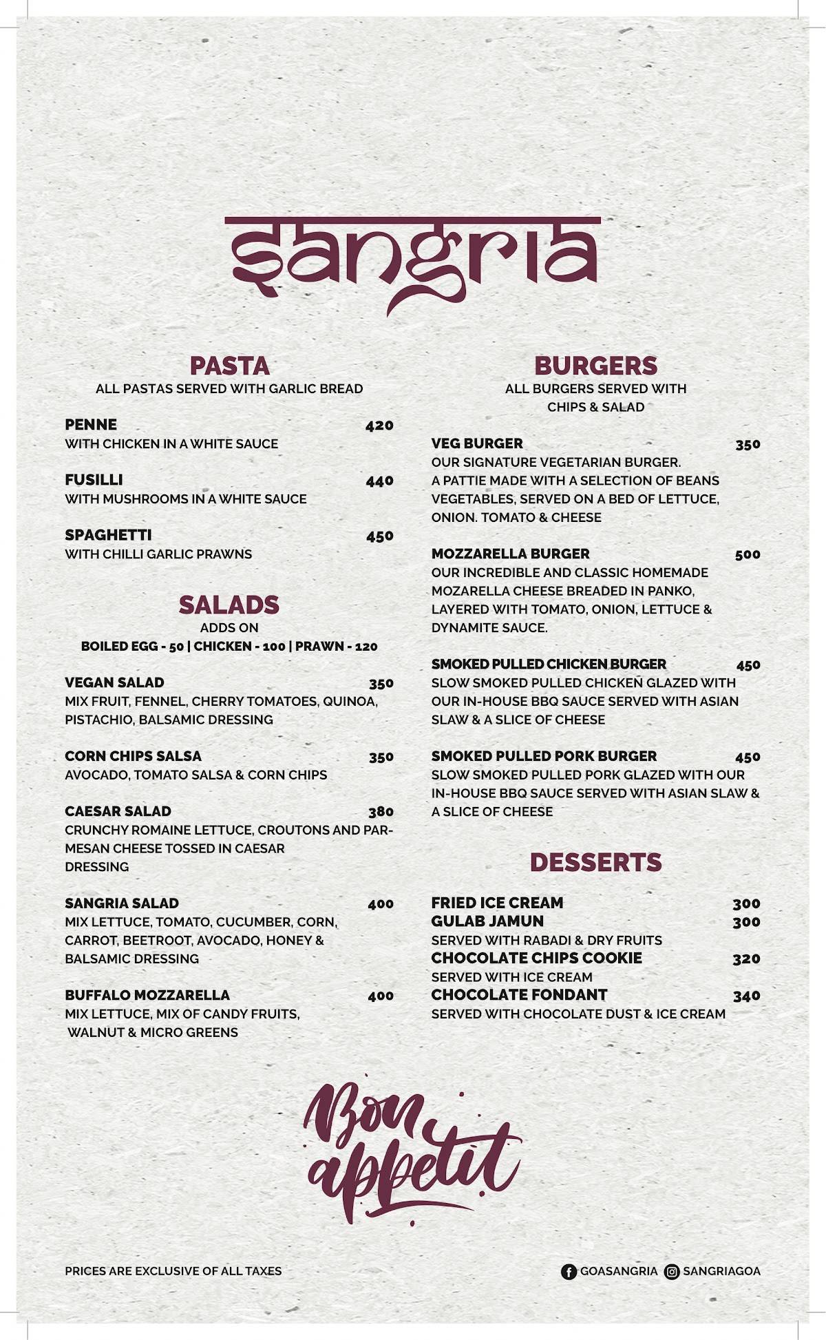 SANGRIAGOA menu