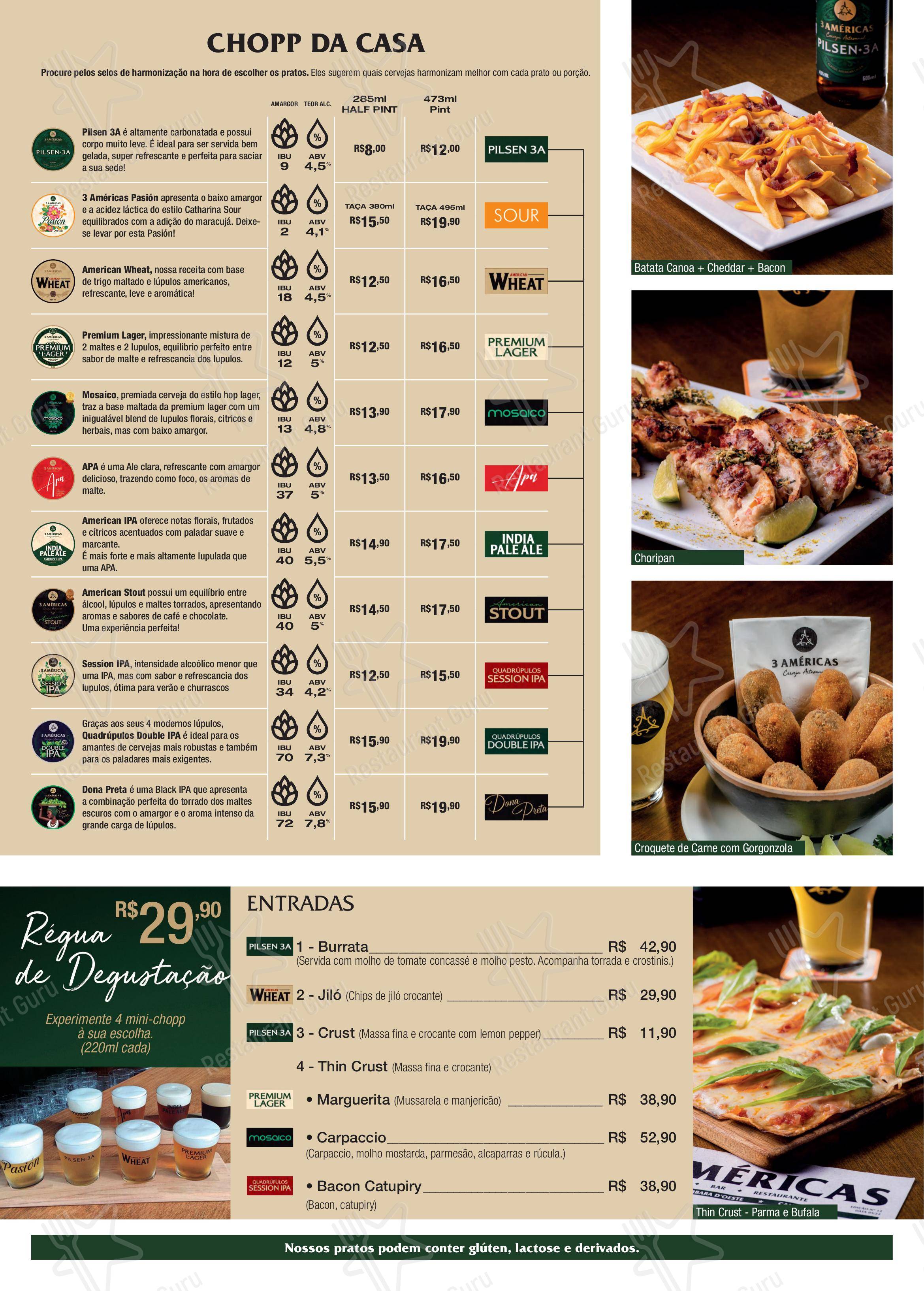 Menu para Cervejaria 3 Américas restaurante